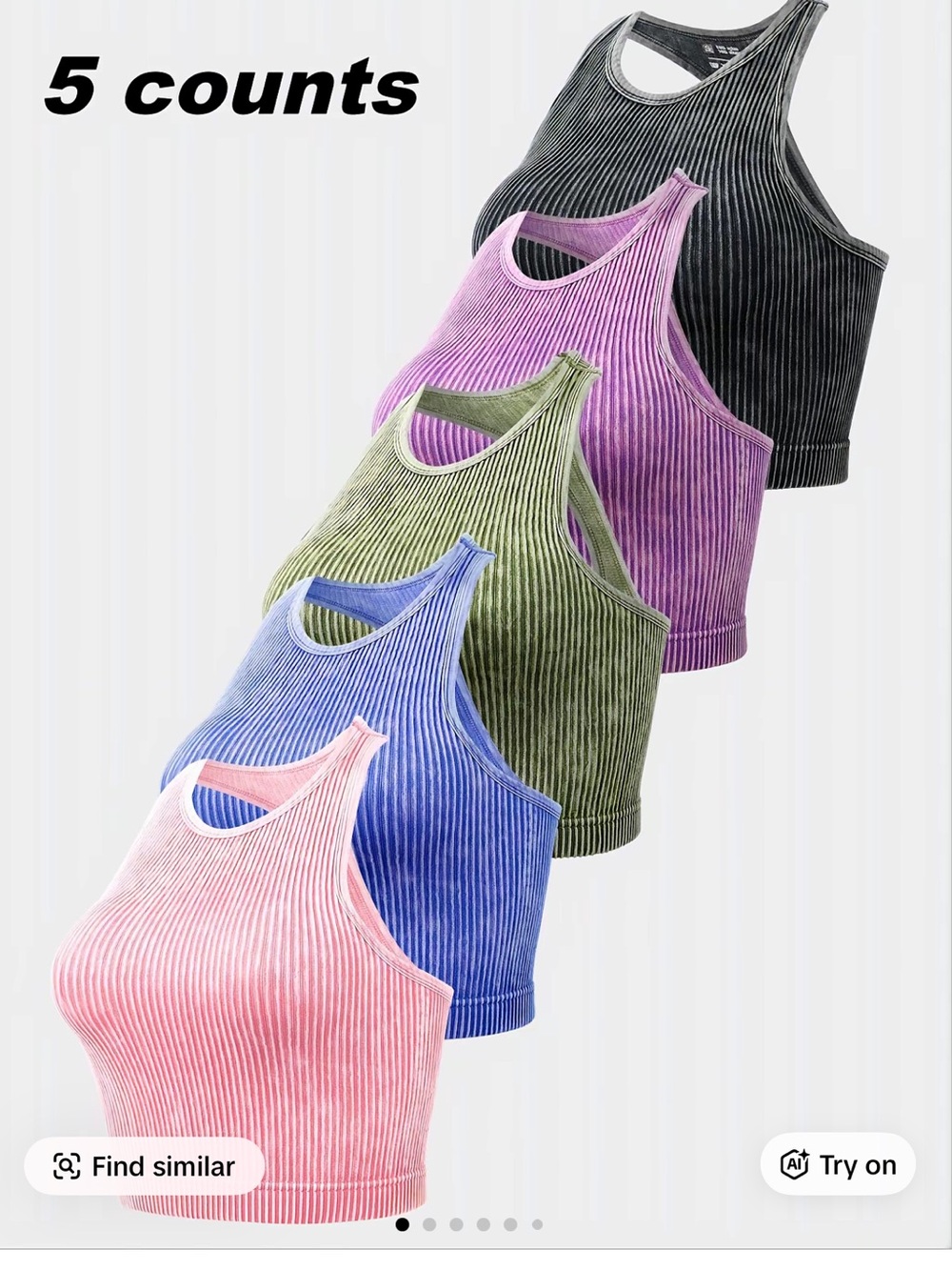 Ribbed Cotton-Blend Tank Crop Top 5 pack